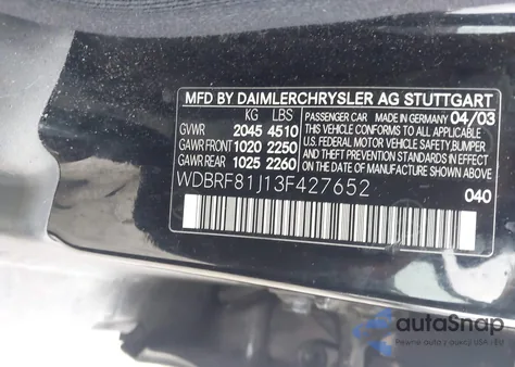 2003 Mercedes-Benz C 240 z USA, uszkodzony, nr VIN WDBRF81J13F427652